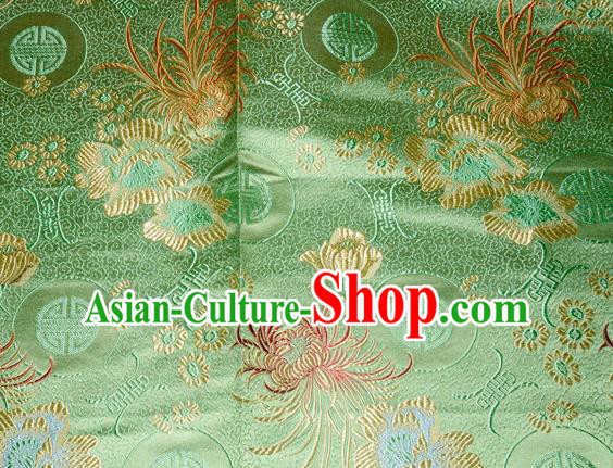 Chinese Traditional Silk Fabric Classical Chrysanthemum Pattern Tang Suit Green Brocade Cloth Cheongsam Material Drapery