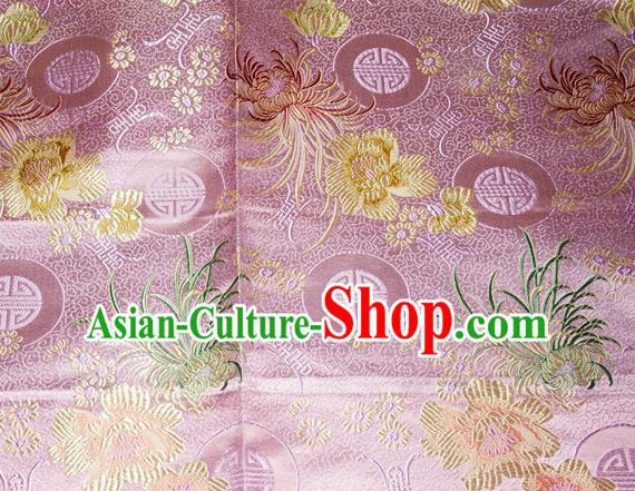 Chinese Traditional Silk Fabric Classical Chrysanthemum Pattern Tang Suit Pink Brocade Cloth Cheongsam Material Drapery