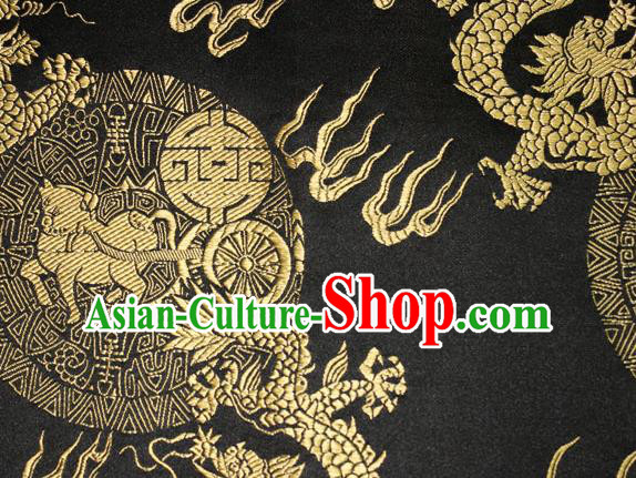 Chinese Traditional Silk Fabric Dragons Pattern Tang Suit Black Brocade Cloth Cheongsam Material Drapery