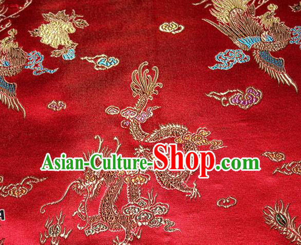 Chinese Traditional Silk Fabric Dragon Phoenix Peony Pattern Tang Suit Red Brocade Cloth Cheongsam Material Drapery