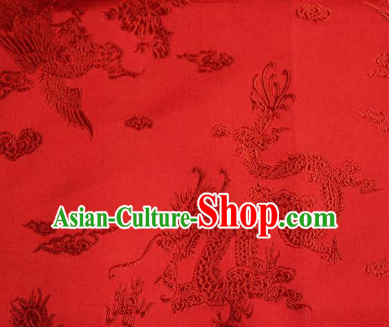 Chinese Traditional Red Silk Fabric Dragon Phoenix Peony Pattern Tang Suit Brocade Cloth Cheongsam Material Drapery