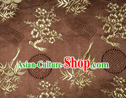 Chinese Traditional Silk Fabric Plum Blossom Bamboo Pattern Tang Suit Brown Brocade Cloth Cheongsam Material Drapery