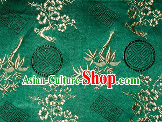 Chinese Traditional Silk Fabric Plum Blossom Bamboo Pattern Tang Suit Deep Green Brocade Cloth Cheongsam Material Drapery