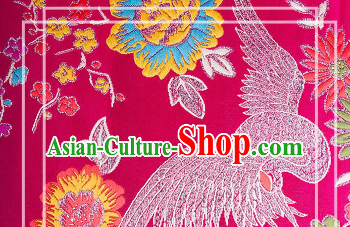 Chinese Traditional Silk Fabric Tang Suit Crane Pattern Rosy Brocade Cloth Cheongsam Material Drapery