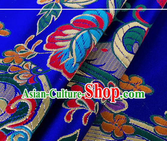 Chinese Traditional Royalblue Silk Fabric Tang Suit Classical Flowers Pattern Brocade Cloth Cheongsam Material Drapery