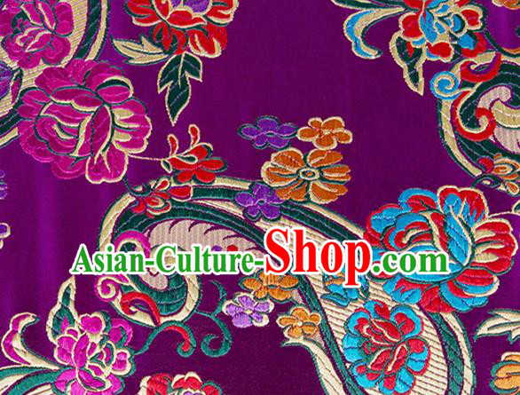 Chinese Traditional Purple Silk Fabric Tang Suit Classical Flowers Pattern Brocade Cloth Cheongsam Material Drapery