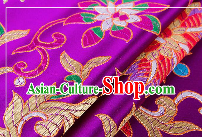 Chinese Traditional Silk Fabric Tang Suit Classical Flowers Pattern Purple Brocade Cloth Cheongsam Material Drapery