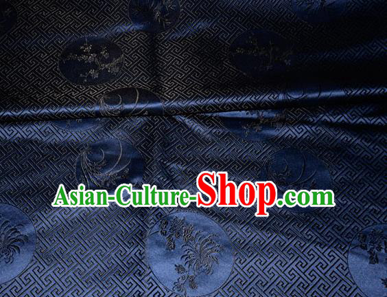 Chinese Traditional Silk Fabric Plum Blossom Orchid Bamboo Chrysanthemum Pattern Tang Suit Navy Brocade Cloth Cheongsam Material Drapery