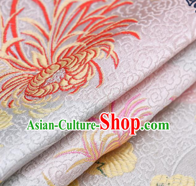 Chinese Traditional White Brocade Fabric Chrysanthemum Pattern Tang Suit Silk Cloth Cheongsam Material Drapery