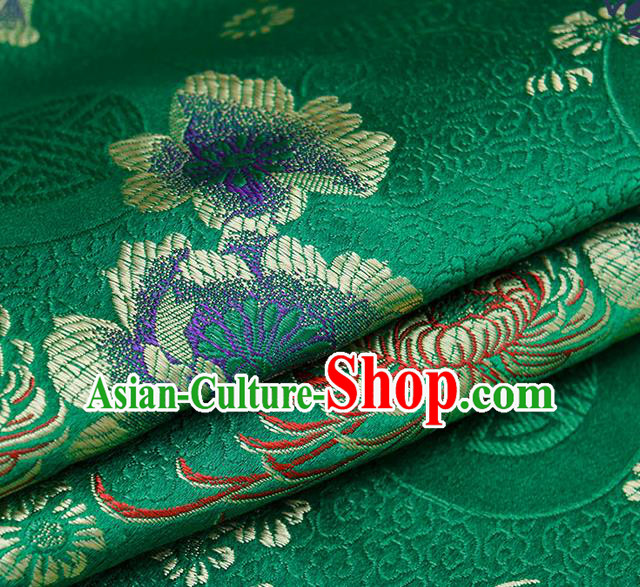 Chinese Traditional Green Brocade Fabric Chrysanthemum Pattern Tang Suit Silk Cloth Cheongsam Material Drapery