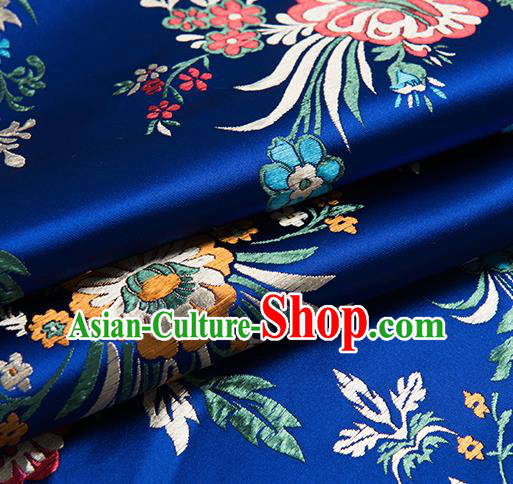 Chinese Traditional Begonia Pattern Tang Suit Royalblue Brocade Fabric Silk Cloth Cheongsam Material Drapery