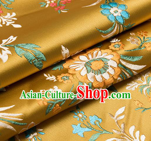Chinese Traditional Begonia Pattern Tang Suit Golden Brocade Fabric Silk Cloth Cheongsam Material Drapery