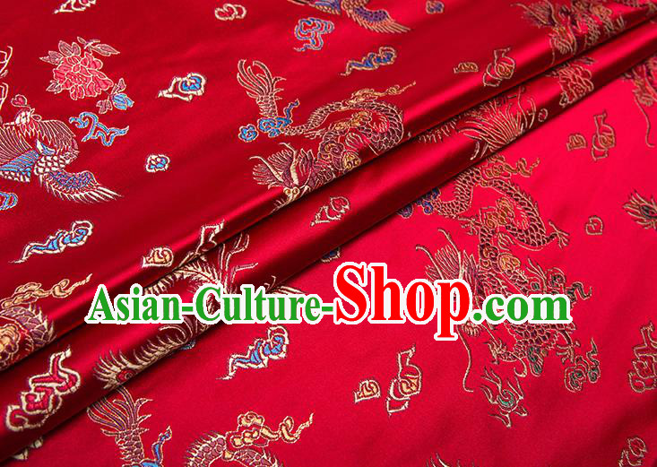 Chinese Traditional Dragon Phoenix Pattern Tang Suit Red Brocade Fabric Silk Cloth Cheongsam Material Drapery