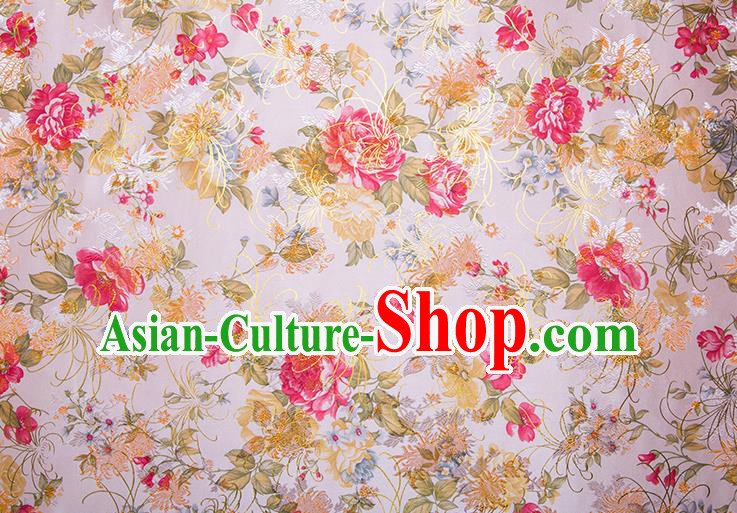 Chinese Traditional Peony Pattern Tang Suit White Brocade Fabric Silk Cloth Cheongsam Material Drapery