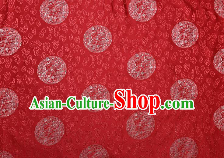 Chinese Traditional Round Dragons Pattern Tang Suit Red Brocade Fabric Silk Cloth Cheongsam Material Drapery