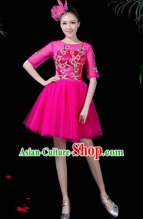 Professional Modern Dance Costume Chorus Rosy Bubble Veil Dress for Women