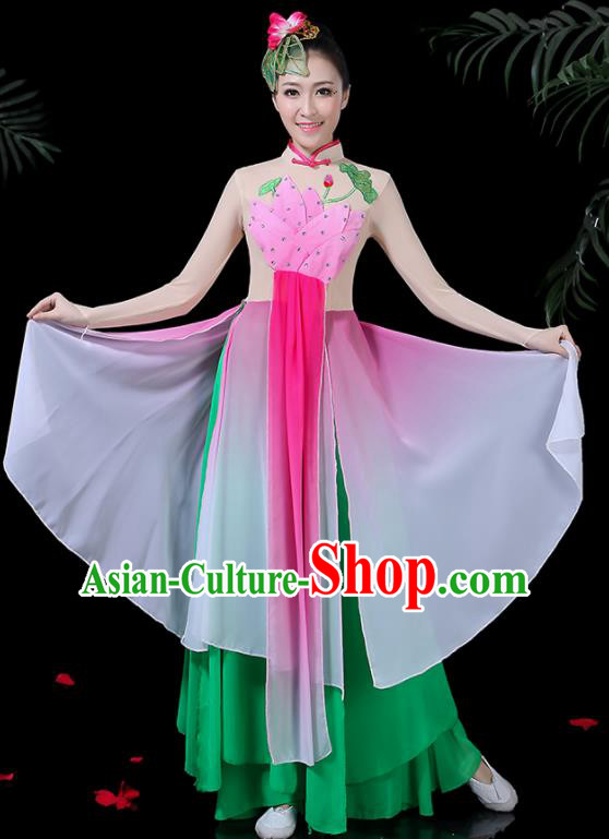 Chinese Classical Dance Lotus Dance Green Dress Traditional Folk Dance Fan Dance Clothing for Women