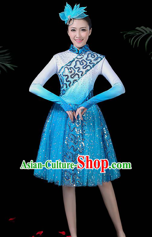 Professional Modern Dance Costume Stage Performance Chorus Blue Dress for Women