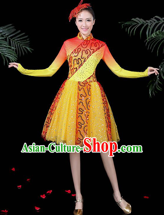 Professional Modern Dance Costume Stage Performance Chorus Yellow Dress for Women