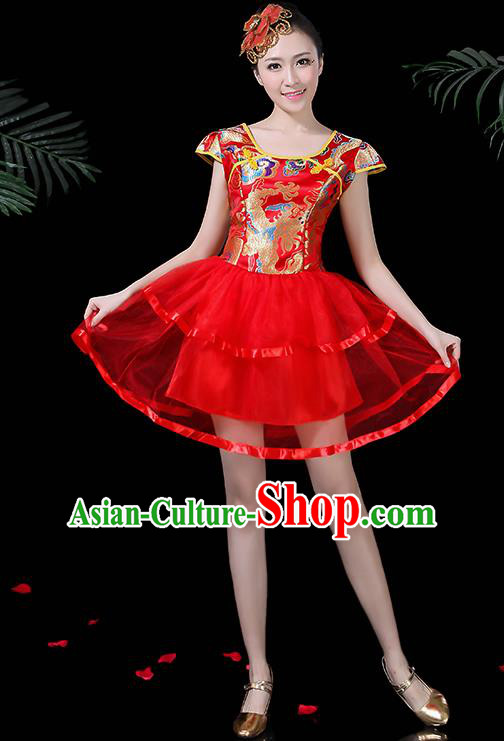 Chinese Classical Dance Drum Dance Red Dress Traditional Folk Dance Fan Dance Clothing for Women