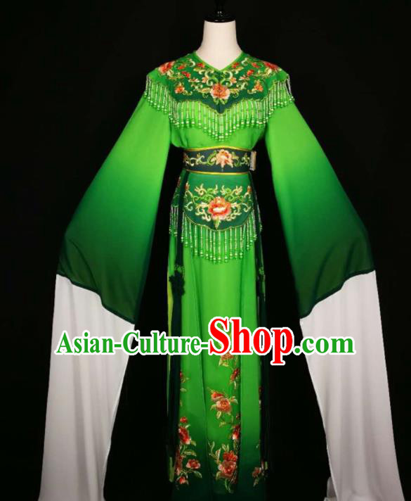 Chinese Traditional Beijing Opera Diva Embroidered Peony Green Dress Peking Opera Princess Costume for Adults