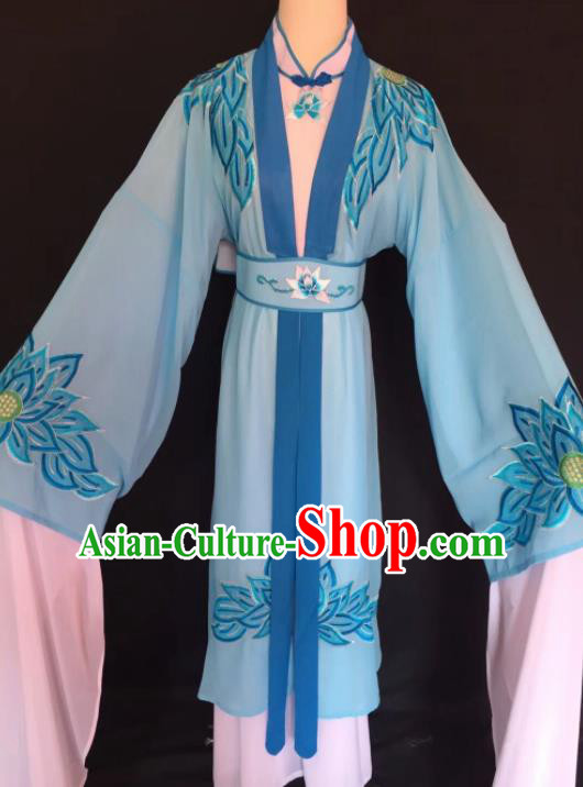 Chinese Traditional Beijing Opera Diva Blue Clothing Peking Opera Buddhist Nun Costume for Adults