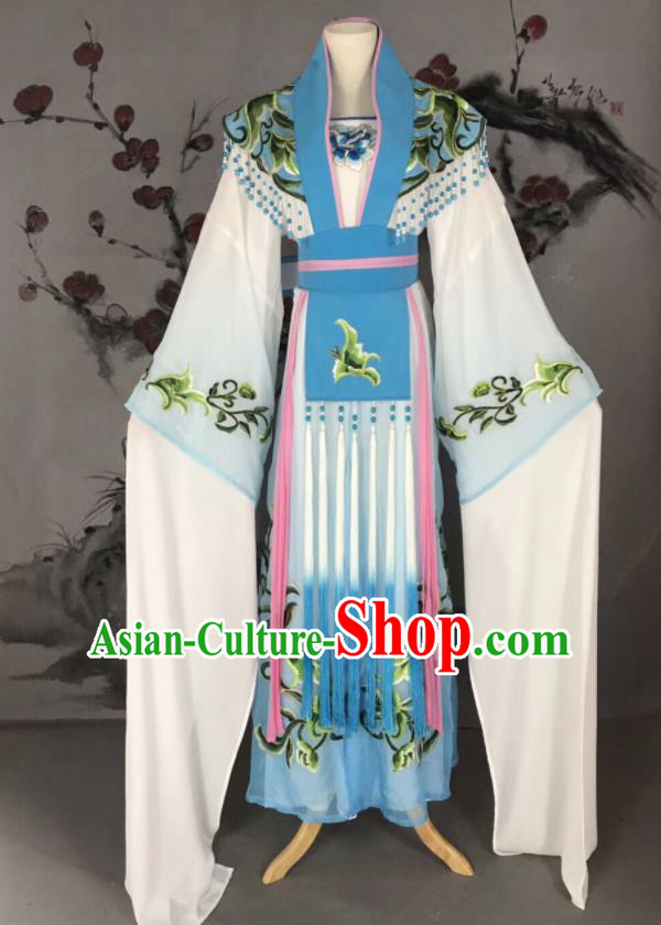 Chinese Traditional Beijing Opera Princess Blue Hanfu Dress Peking Opera Diva Water Sleeve Costume for Adults