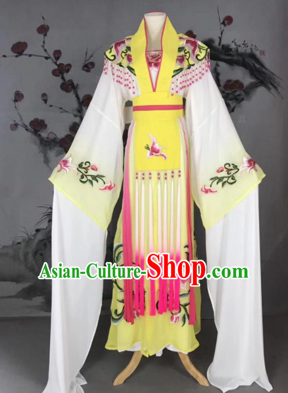 Chinese Traditional Beijing Opera Princess Yellow Hanfu Dress Peking Opera Diva Water Sleeve Costume for Adults