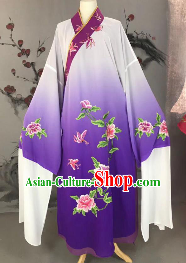 Chinese Traditional Beijing Opera Scholar Costume Peking Opera Niche Purple Embroidered Robe for Adults