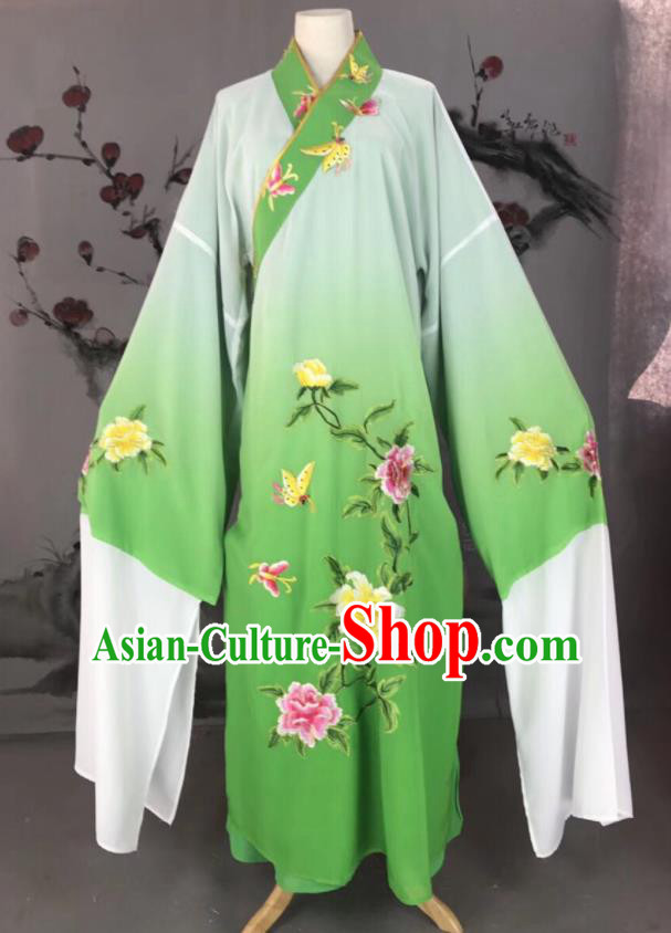 Chinese Traditional Beijing Opera Scholar Costume Peking Opera Niche Green Embroidered Robe for Adults