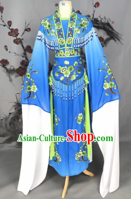 Chinese Traditional Beijing Opera Blue Embroidered Dress Peking Opera Actress Costume for Rich