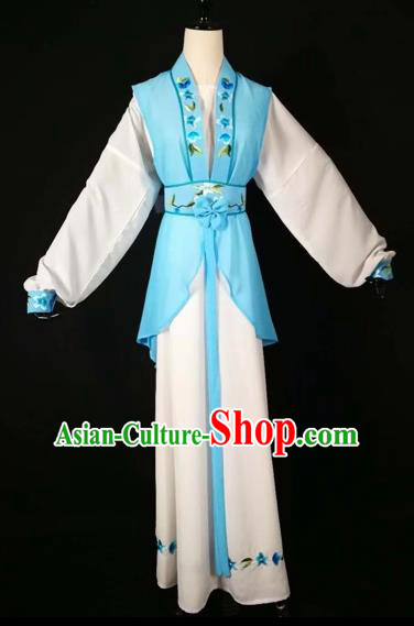 Chinese Traditional Beijing Opera Young Lady Blue Dress Peking Opera Maidservants Costumes for Adults
