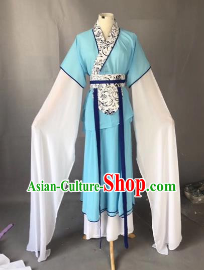 Chinese Traditional Beijing Opera Maidservants Blue Dress Peking Opera Diva Costumes for Adults