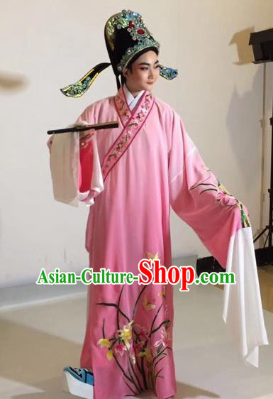 Chinese Traditional Beijing Opera Scholar Costume Peking Opera Embroidered Orchid Pink Robe for Adults