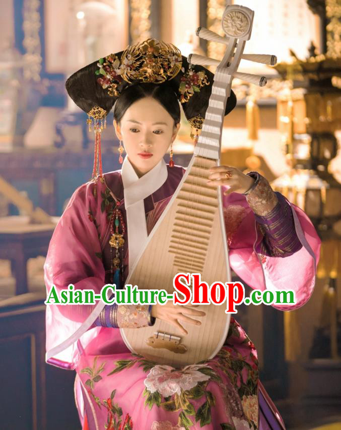 Chinese Qing Dynasty Senior Concubine Ancient Drama Ruyi Royal Love in the Palace Costumes and Handmade Headpiece Complete Set