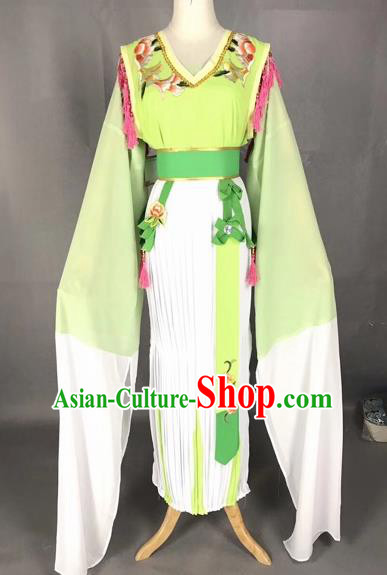 Chinese Traditional Beijing Opera Young Lady Green Dress Peking Opera Diva Costumes for Adults