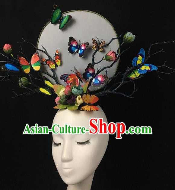 Top Halloween Colorful Butterfly Hair Accessories Stage Show Chinese Traditional Catwalks Headpiece for Women