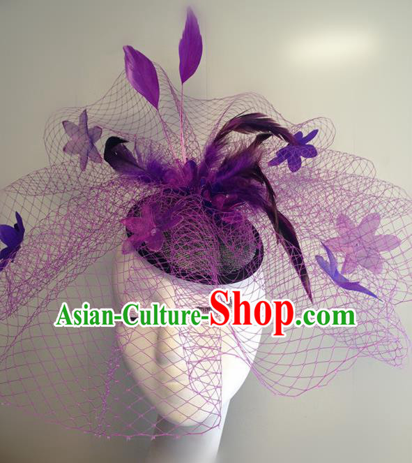 Top Halloween Catwalks Hair Accessories Stage Show Purple Feather Top Hat Headdress for Women