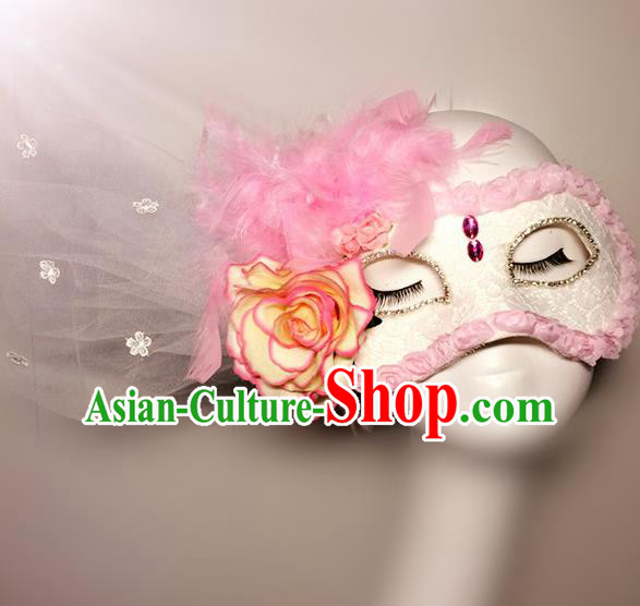 Top Halloween Accessories Brazilian Carnival Catwalks Pink Feather Face Masks for Women