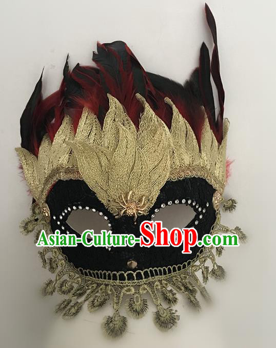 Top Halloween Stage Show Accessories Red Feather Mask Brazilian Carnival Catwalks Face Masks