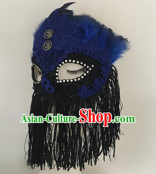 Top Halloween Stage Show Accessories Blue Feather Tassel Mask Brazilian Carnival Catwalks Face Masks