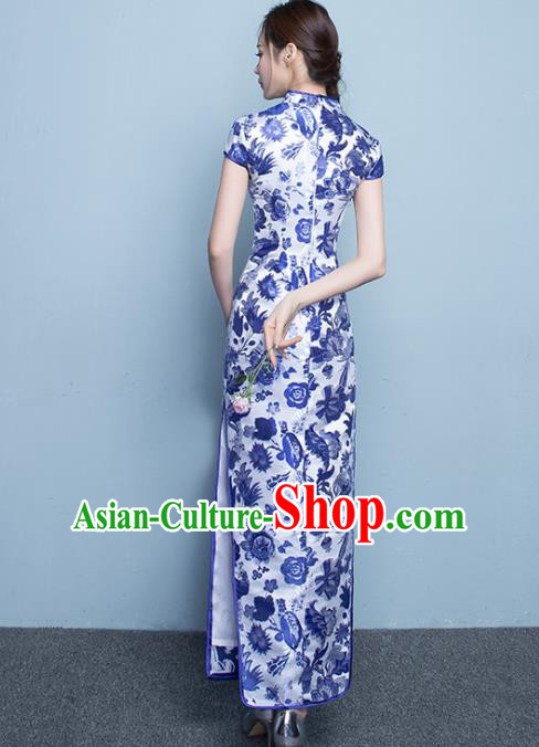 Chinese Traditional Qipao Dress Classical Costume Printing Peony Cheongsam for Women