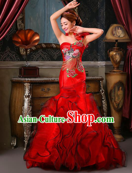 Chinese Traditional Qipao Dress Classical Costume Red Full Dress for Women