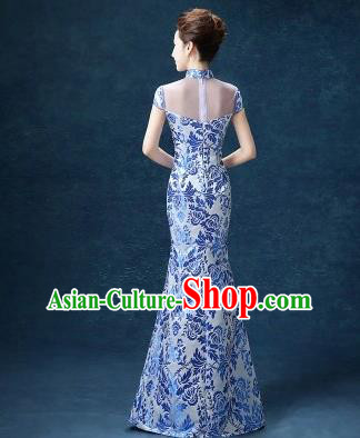 Chinese Traditional Qipao Dress Classical Costume Blue Cheongsam for Women