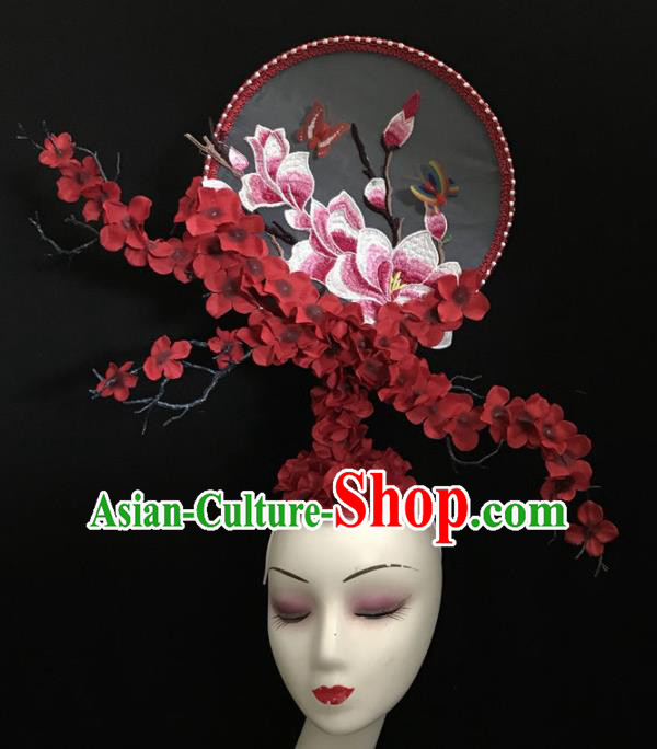 Chinese Stage Show Embroidered Magnolia Hair Accessories Traditional Catwalks Palace Headdress for Women
