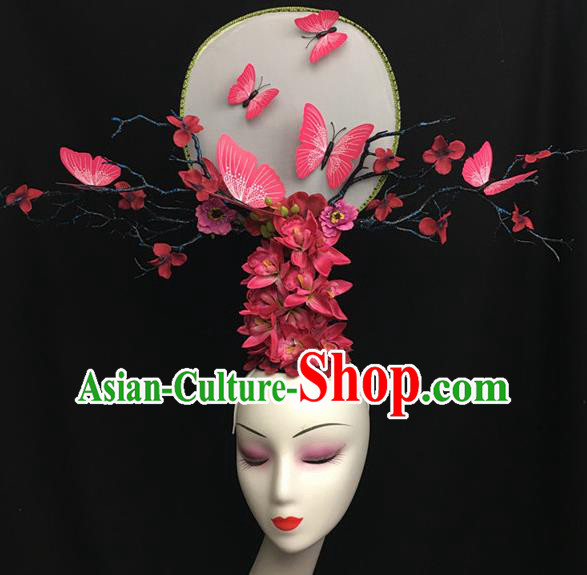 Chinese Stage Show Pink Butterfly Hair Accessories Traditional Catwalks Palace Headdress for Women