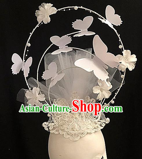 Chinese Stage Show White Butterfly Hair Accessories Traditional Catwalks Palace Headdress for Women