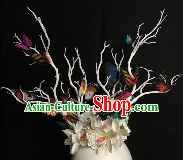 Top Brazilian Carnival Stage Show Headpiece Royal Crown Halloween Catwalks White Flowers Hair Accessories for Women