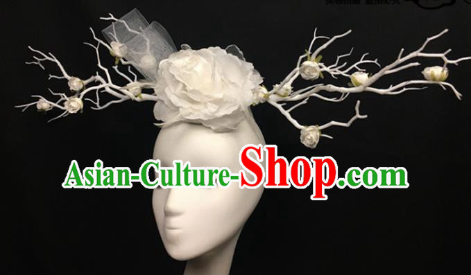 Top Brazilian Carnival Stage Show Headpiece Halloween Catwalks White Peony Hair Accessories for Women