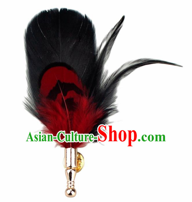 Handmade Black Feather Breastpin Accessories Stage Show Peacock Feather Brooch for Women